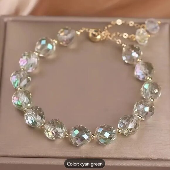 ✨NEW✨ Elegant Glass Crystal Bead Bracelet - Multi, Cyan Green, Champagne - Picture 2 of 6